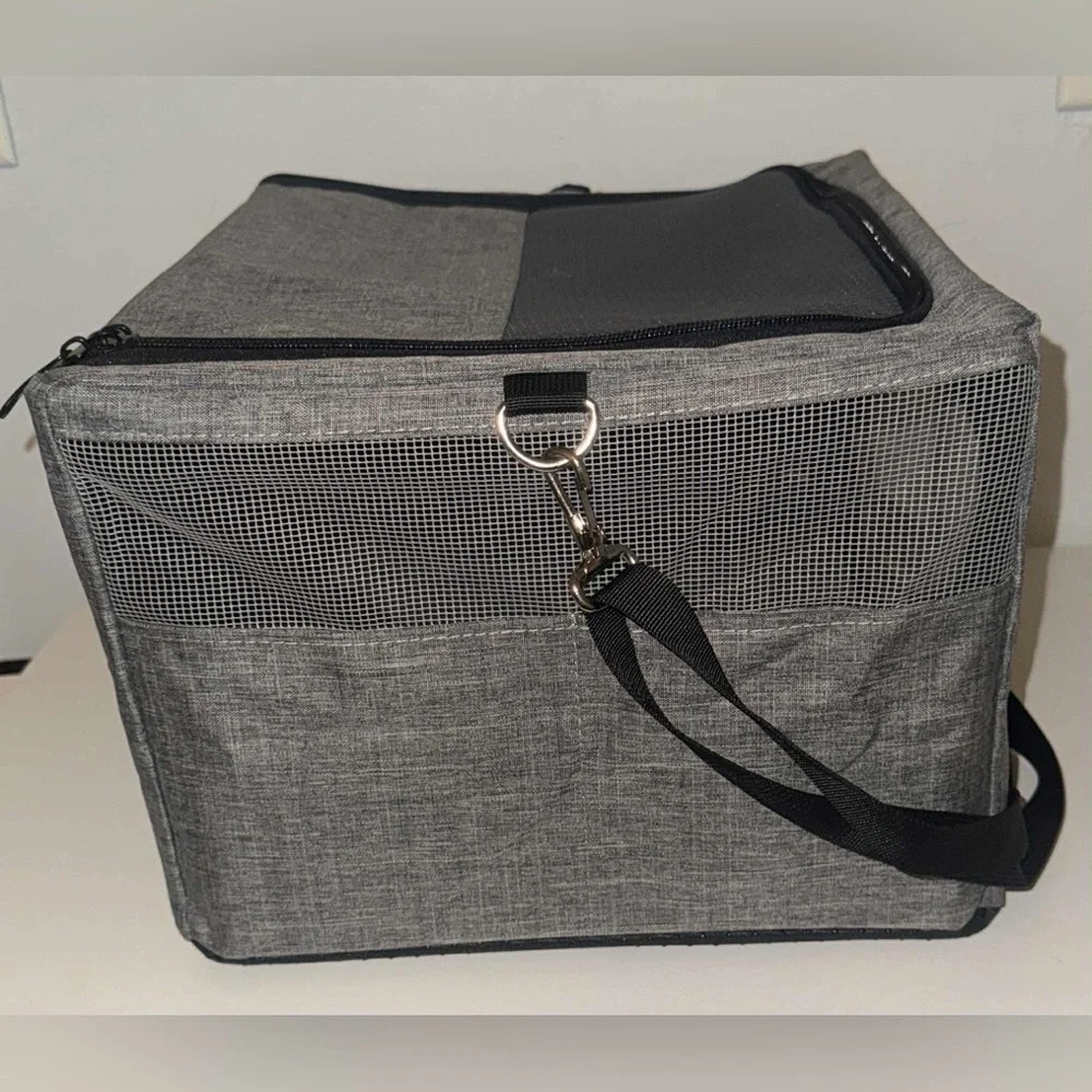 Gray Pet Carrier with Mesh Panels